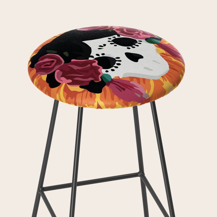 Catrina frida mexican kawaii cute sugar skull mexican style mexican flower marigold skeleton  Stool Gallery Image 2