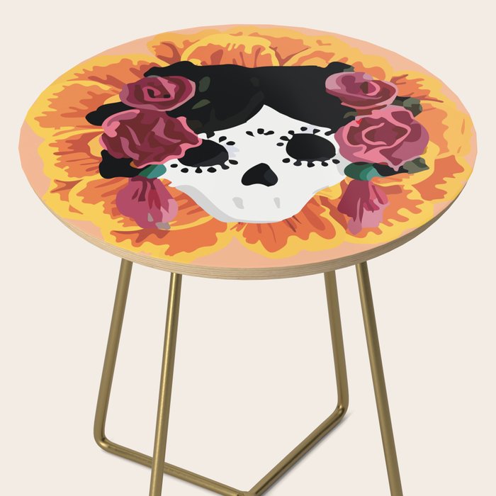 Catrina frida mexican kawaii cute sugar skull mexican style mexican flower marigold skeleton  Side Table Gallery Image 2