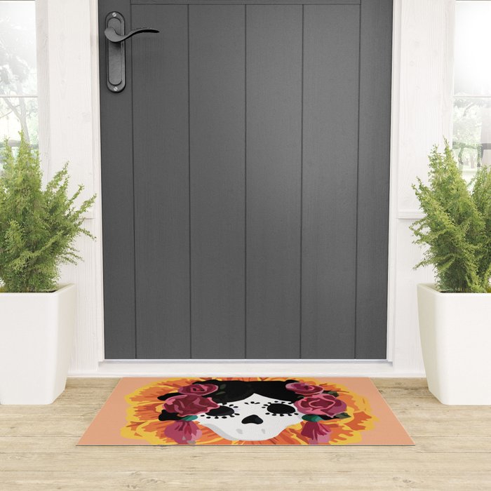 Catrina frida mexican kawaii cute sugar skull mexican style mexican flower marigold skeleton  Welcome Mat Gallery Image 3
