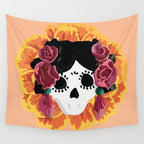 Catrina frida mexican kawaii cute sugar skull mexican style mexican flower marigold skeleton  Wall Tapestry Gallery Image 4