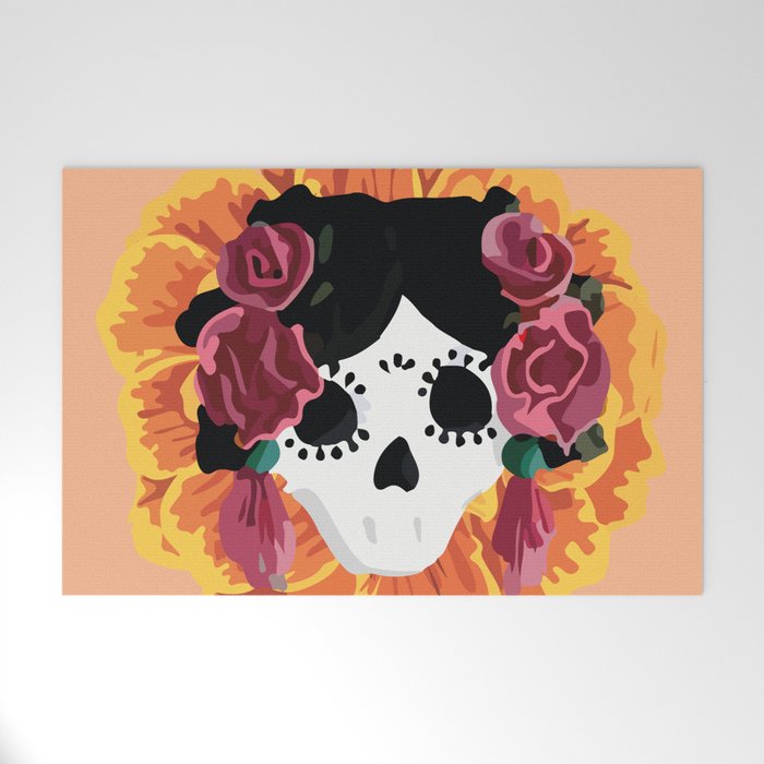 Catrina frida mexican kawaii cute sugar skull mexican style mexican flower marigold skeleton  Welcome Mat Gallery Image 1