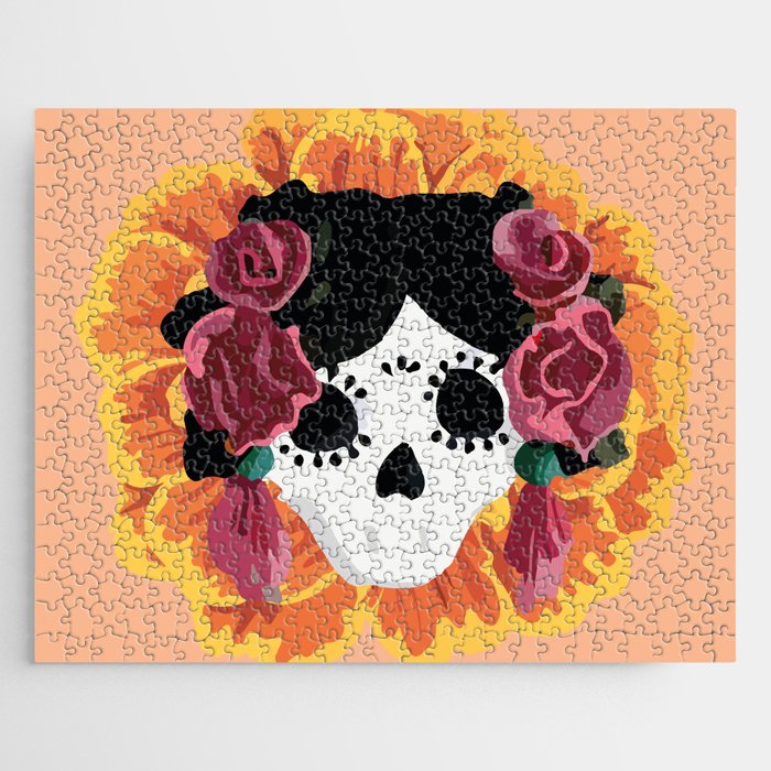 Catrina frida mexican kawaii cute sugar skull mexican style mexican flower marigold skeleton  Jigsaw Puzzle Gallery Image 1