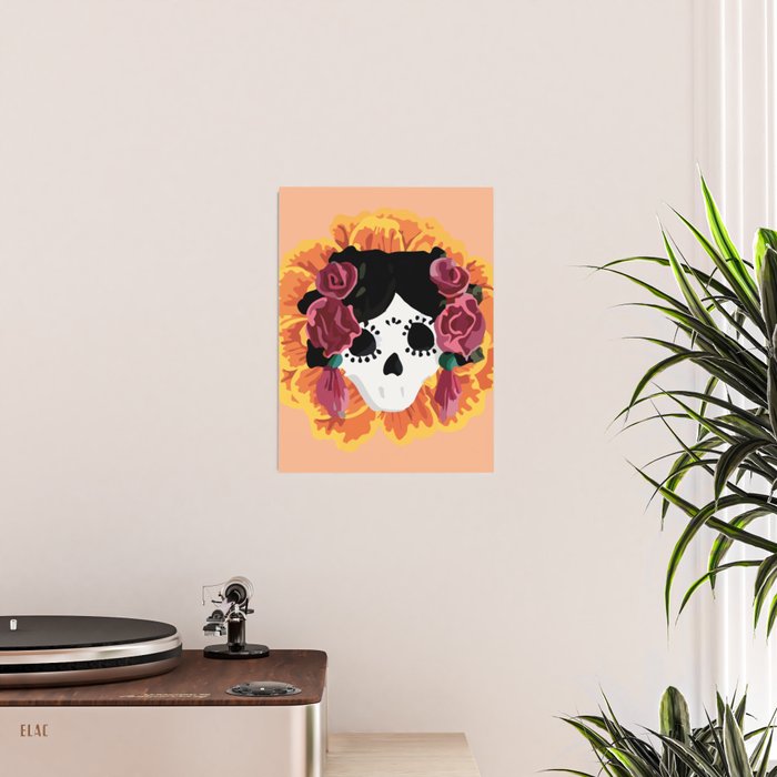 Catrina frida mexican kawaii cute sugar skull mexican style mexican flower marigold skeleton  Poster Gallery Image 2