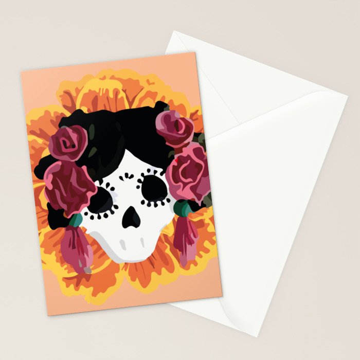 Catrina frida mexican kawaii cute sugar skull mexican style mexican flower marigold skeleton  Stationery Card Gallery Image 2