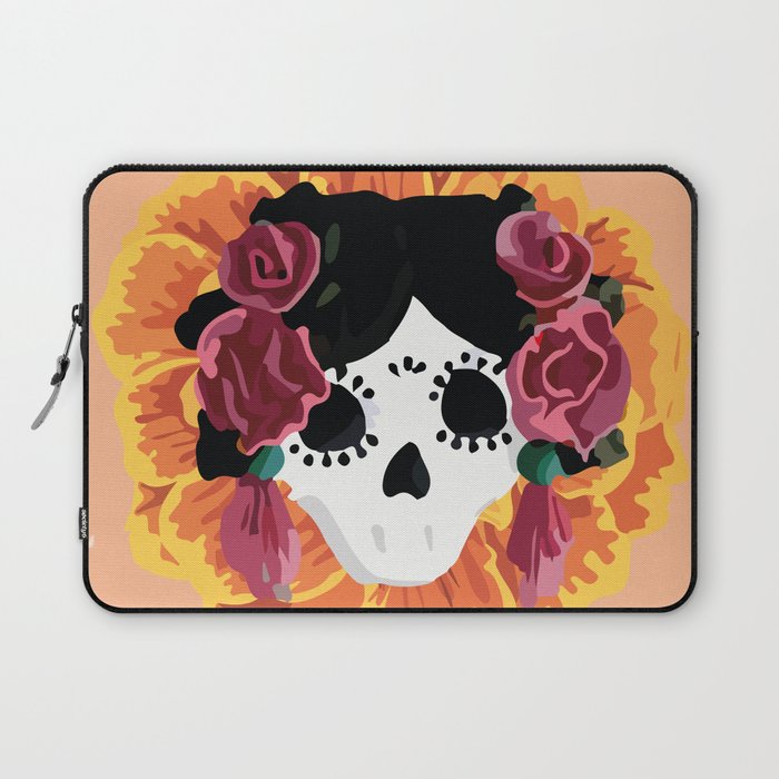 Catrina frida mexican kawaii cute sugar skull mexican style mexican flower marigold skeleton  Laptop Sleeve Gallery Image 1