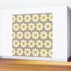 Cheerful Retro Daisy Floral Pattern in Mustard Gold and Gray Wall Mural Gallery Image 2
