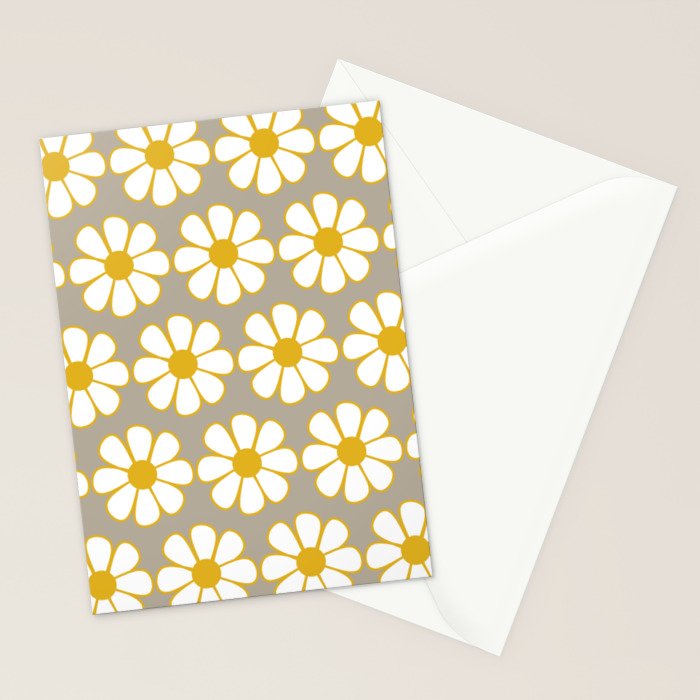 Cheerful Retro Daisy Floral Pattern in Mustard Gold and Gray Stationery Card Gallery Image 2