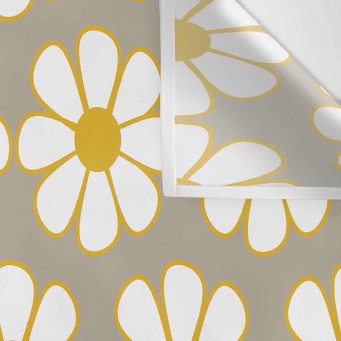 Cheerful Retro Daisy Floral Pattern in Mustard Gold and Gray Wall Tapestry Gallery Image 3