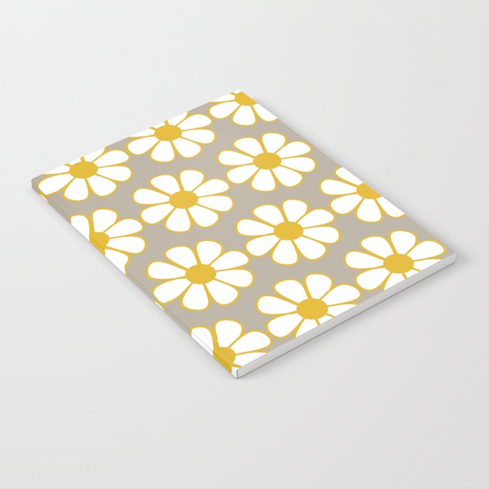 Cheerful Retro Daisy Floral Pattern in Mustard Gold and Gray Notebook Gallery Image 2