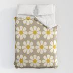 Cheerful Retro Daisy Floral Pattern in Mustard Gold and Gray Duvet Cover Gallery Image 6