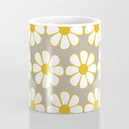 Cheerful Retro Daisy Floral Pattern in Mustard Gold and Gray Coffee Mug Gallery Image 4