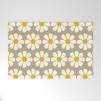 Cheerful Retro Daisy Floral Pattern in Mustard Gold and Gray Welcome Mat Gallery Image 1