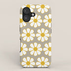 Cheerful Retro Daisy Floral Pattern in Mustard Gold and Gray iPhone Case Gallery Image 1