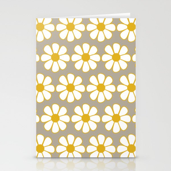 Cheerful Retro Daisy Floral Pattern in Mustard Gold and Gray Stationery Card Gallery Image 1