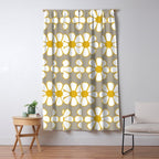 Cheerful Retro Daisy Floral Pattern in Mustard Gold and Gray Window Curtain Gallery Image 5
