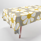 Cheerful Retro Daisy Floral Pattern in Mustard Gold and Gray Tablecloth Gallery Image 1