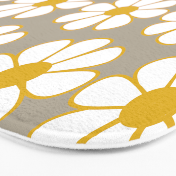 Cheerful Retro Daisy Floral Pattern in Mustard Gold and Gray Bath Mat Gallery Image 3