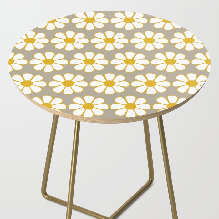 Cheerful Retro Daisy Floral Pattern in Mustard Gold and Gray Side Table Gallery Image 2