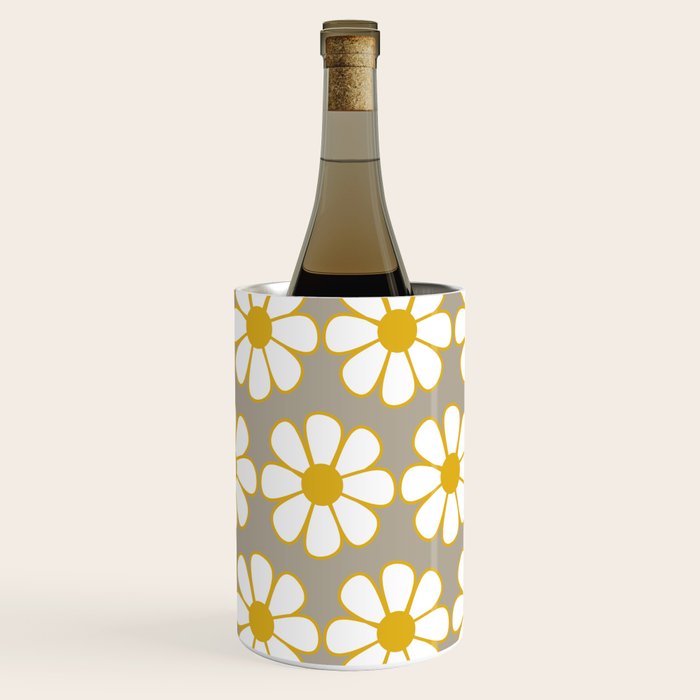 Cheerful Retro Daisy Floral Pattern in Mustard Gold and Gray Wine Chiller Gallery Image 2