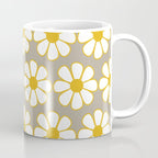 Cheerful Retro Daisy Floral Pattern in Mustard Gold and Gray Coffee Mug Gallery Image 1