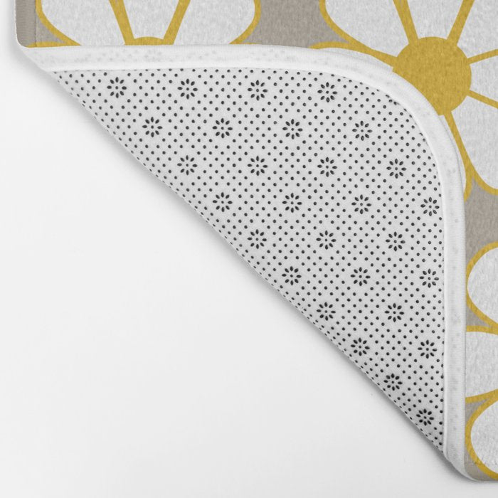Cheerful Retro Daisy Floral Pattern in Mustard Gold and Gray Bath Mat Gallery Image 2