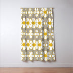 Cheerful Retro Daisy Floral Pattern in Mustard Gold and Gray Window Curtain Gallery Image 3