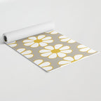 Cheerful Retro Daisy Floral Pattern in Mustard Gold and Gray Yoga Mat Gallery Image 2