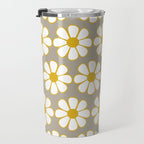 Cheerful Retro Daisy Floral Pattern in Mustard Gold and Gray Travel Mug Gallery Image 3
