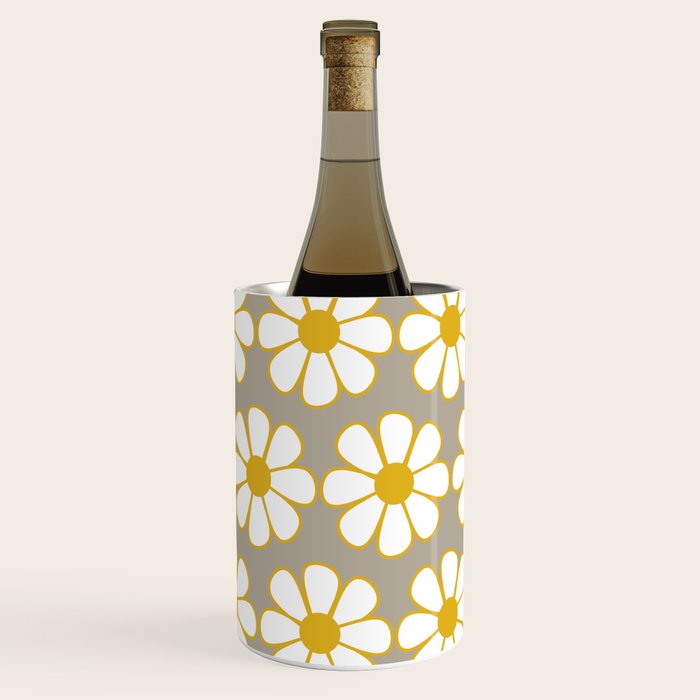 Cheerful Retro Daisy Floral Pattern in Mustard Gold and Gray Wine Chiller Gallery Image 3