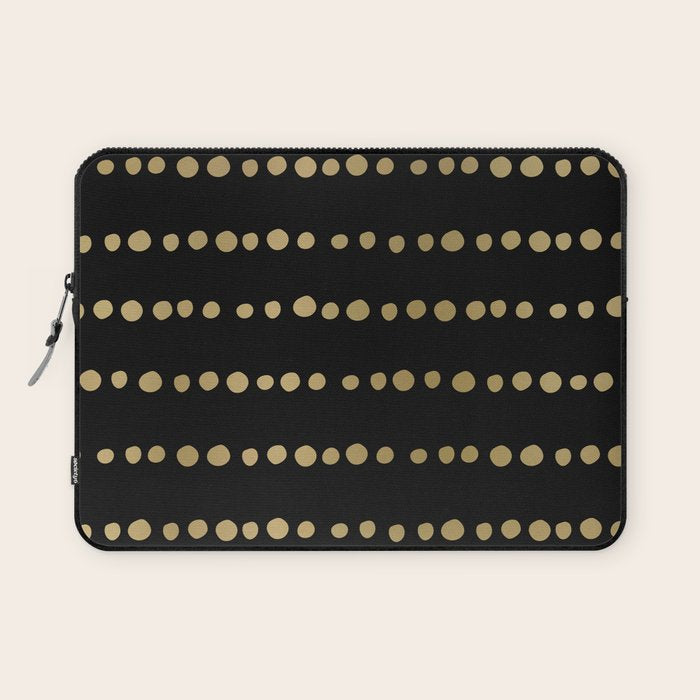 Boho Mudcloth Dots Pattern, Black and Gold Laptop Sleeve Gallery Image 1