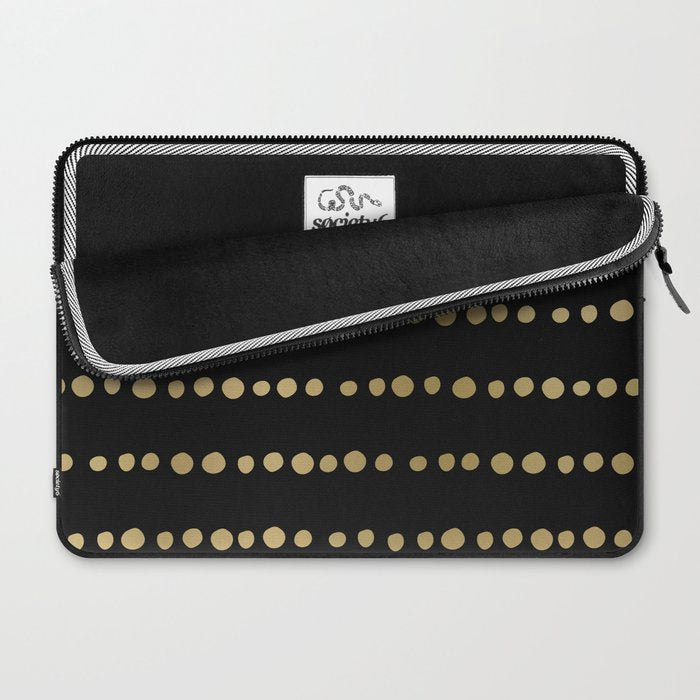 Boho Mudcloth Dots Pattern, Black and Gold Laptop Sleeve Gallery Image 2