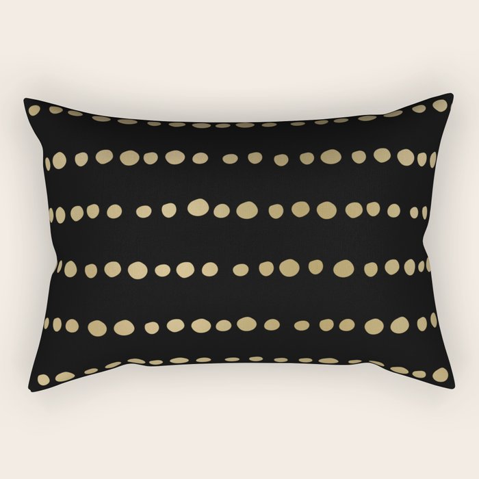 Boho Mudcloth Dots Pattern, Black and Gold Rectangular Pillow Gallery Image 2