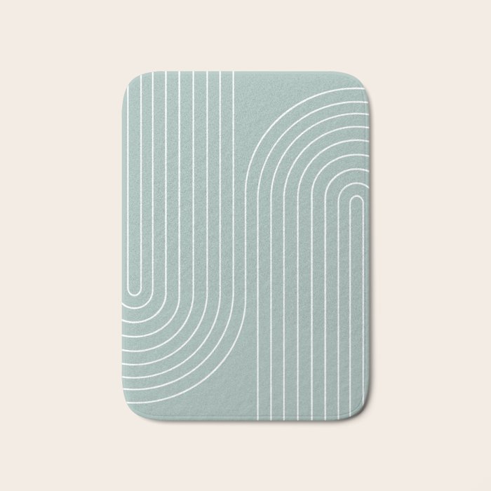 Minimal Line Curvature VII Sage Green Mid Century Modern Arch Abstract Bath Mat Gallery Image 1