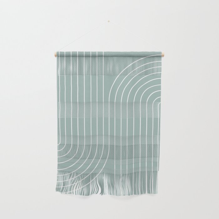 Minimal Line Curvature VII Sage Green Mid Century Modern Arch Abstract Wall Hanging Gallery Image 1