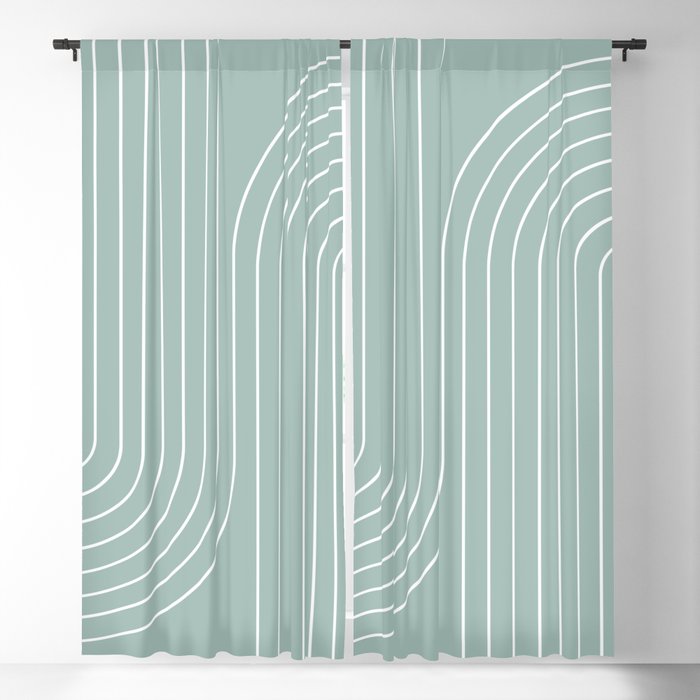 Minimal Line Curvature VII Sage Green Mid Century Modern Arch Abstract Window Curtain Gallery Image 5