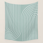 Minimal Line Curvature VII Sage Green Mid Century Modern Arch Abstract Wall Tapestry Gallery Image 4