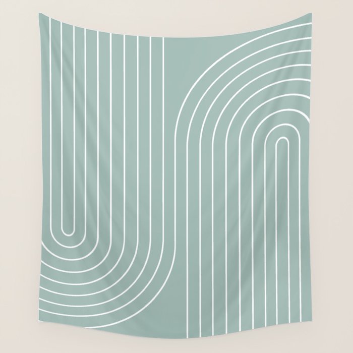Minimal Line Curvature VII Sage Green Mid Century Modern Arch Abstract Wall Tapestry Gallery Image 4