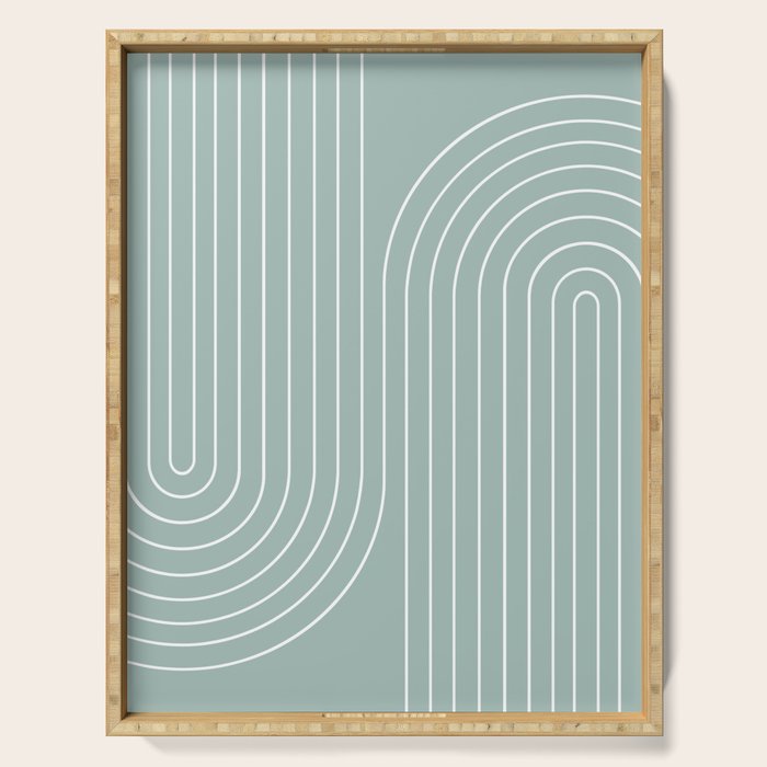Minimal Line Curvature VII Sage Green Mid Century Modern Arch Abstract Serving Tray Gallery Image 1