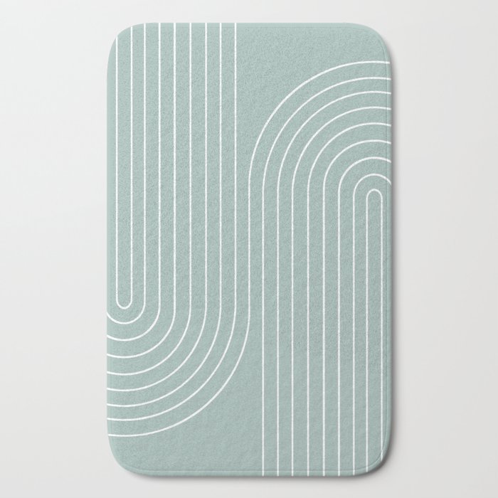 Minimal Line Curvature VII Sage Green Mid Century Modern Arch Abstract Bath Mat Gallery Image 2