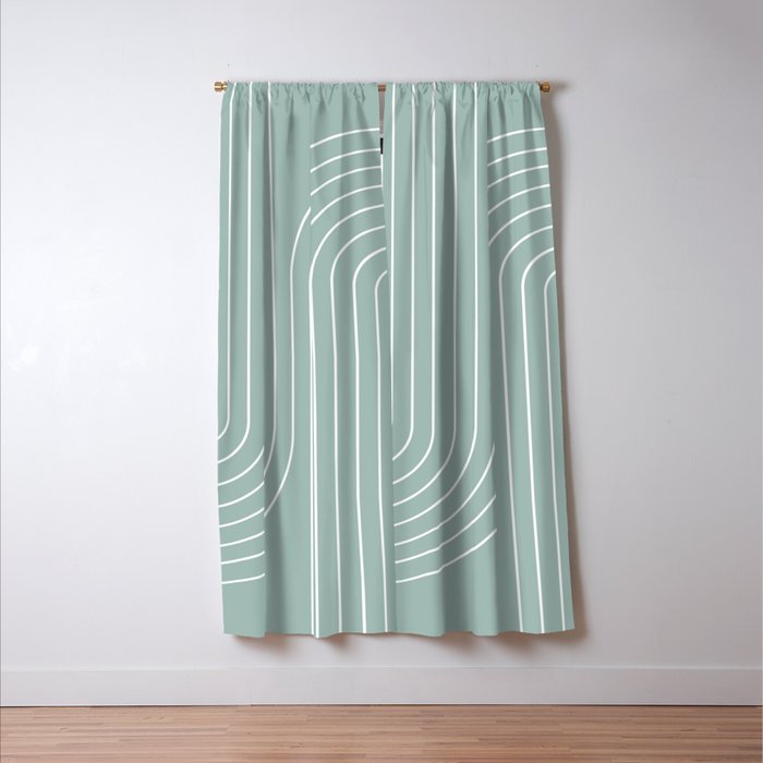 Minimal Line Curvature VII Sage Green Mid Century Modern Arch Abstract Window Curtain Gallery Image 3
