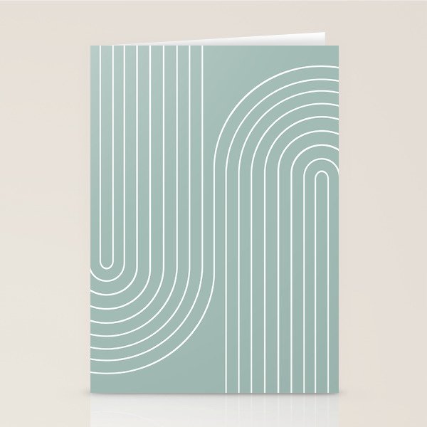 Minimal Line Curvature VII Sage Green Mid Century Modern Arch Abstract Stationery Card Gallery Image 2