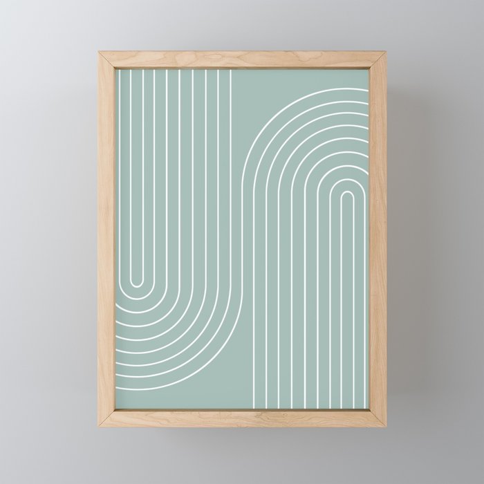 Minimal Line Curvature VII Sage Green Mid Century Modern Arch Abstract Mini Art Print Gallery Image 1