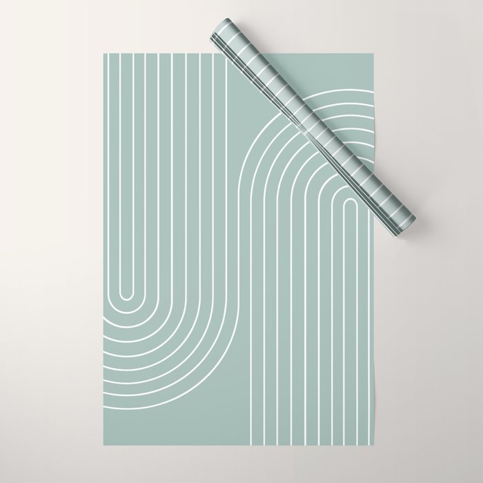 Minimal Line Curvature VII Sage Green Mid Century Modern Arch Abstract Wrapping Paper Gallery Image 1