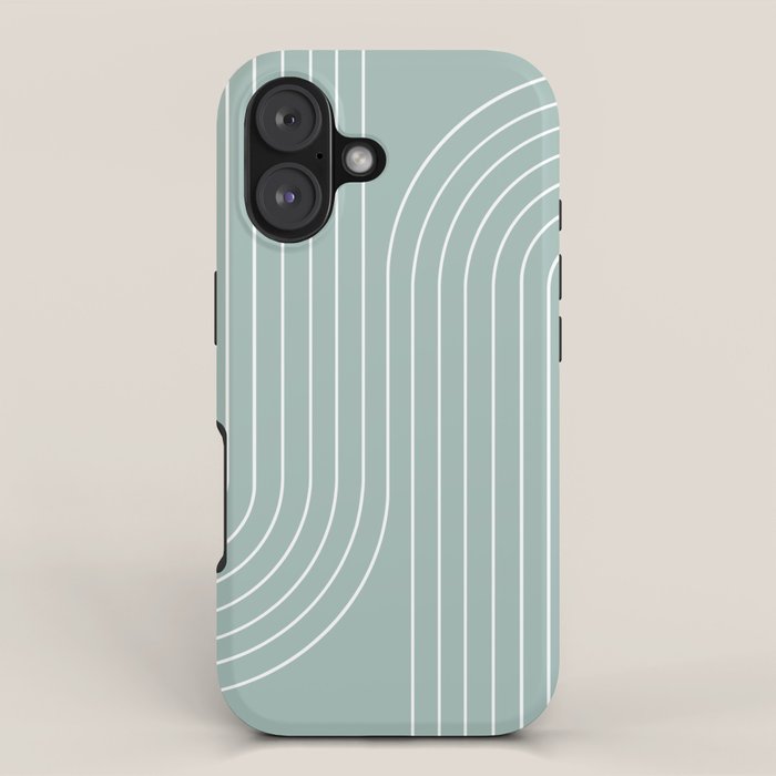 Minimal Line Curvature VII Sage Green Mid Century Modern Arch Abstract iPhone Case Gallery Image 1