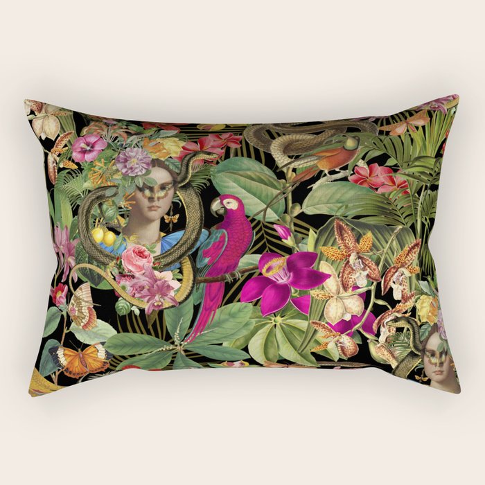Snake Princess Tropical Jungle Vibes Multicolor  Black Rectangular Pillow Gallery Image 2