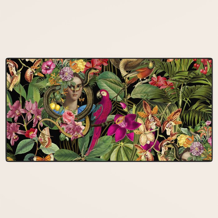 Snake Princess Tropical Jungle Vibes Multicolor  Black Desk Mat Gallery Image 3