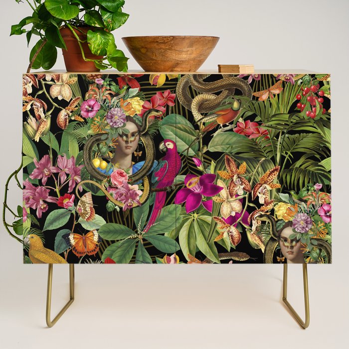 Snake Princess Tropical Jungle Vibes Multicolor  Black Credenza Gallery Image 1