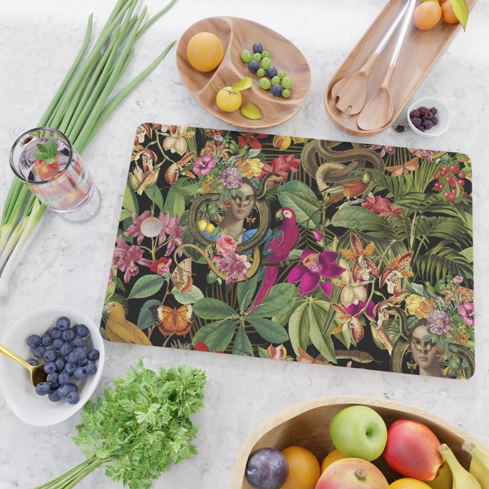Snake Princess Tropical Jungle Vibes Multicolor  Black Cutting Board Gallery Image 2