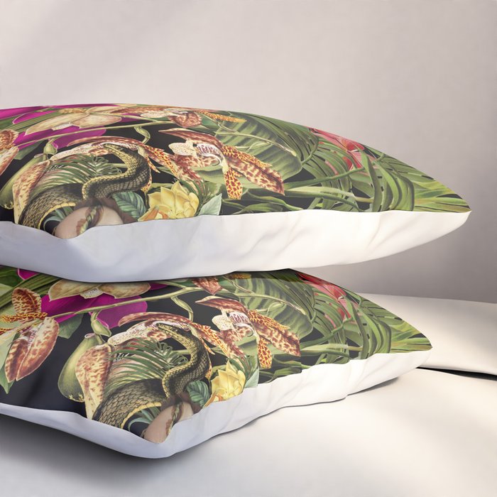Snake Princess Tropical Jungle Vibes Multicolor  Black Pillow Sham Gallery Image 3