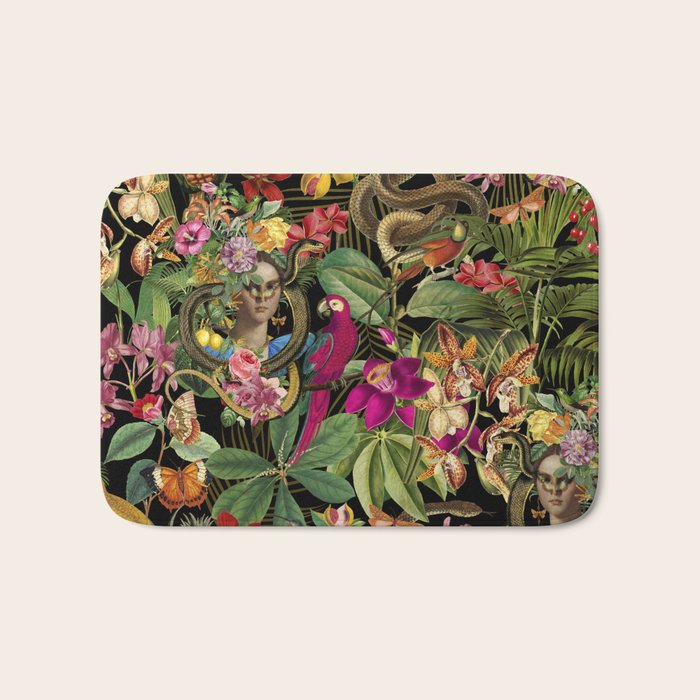 Snake Princess Tropical Jungle Vibes Multicolor  Black Bath Mat Gallery Image 1